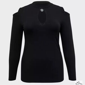 torrid Black Cold-Shoulder Long Sleeve Top with Keyhole